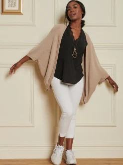 Jolie Moi Knitted Cardigan-Loose Fit Batwing Knitted Cardigan, Light Khaki