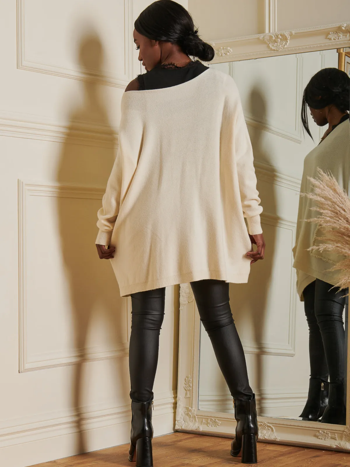 Jolie Moi Knitted Jumpers-Loose Fit Pocket Knit Jumper, Cream