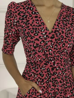Jolie Moi Jersey Dresses|Weekend Casuals-Maanasi Ruched Sleeve Jersey Maxi Dress, Pink Animal