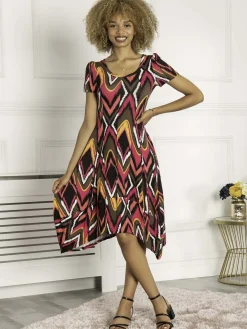Jolie Moi Weekend Casuals|Printed Dresses-Maarja Abstract Print Bubble Hem Dress, Geo Multi