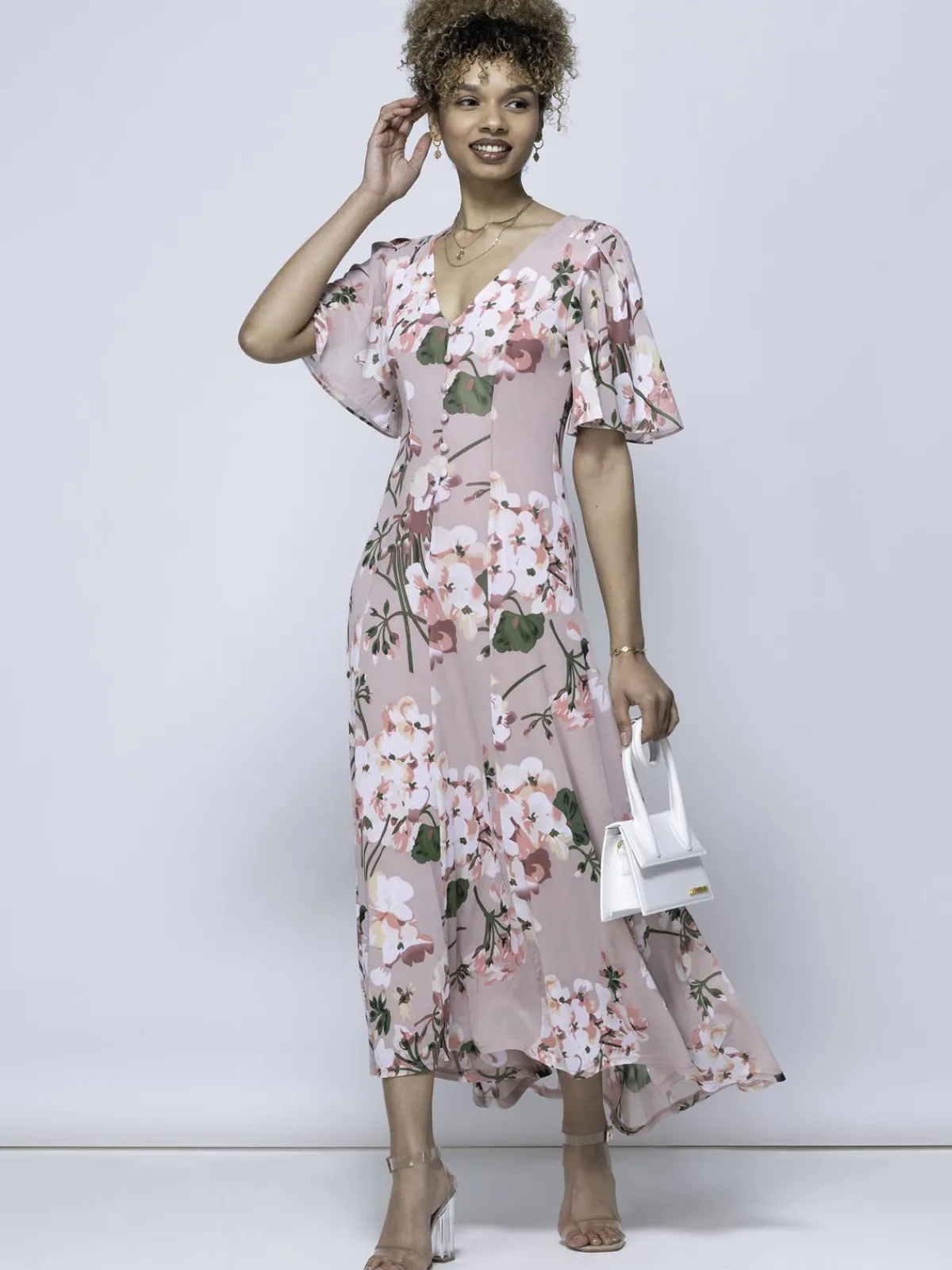 Jolie Moi Occasion Dresses|Mesh Dresses-Mabilla Floral Print Mesh Maxi Dress, Dusty Pink