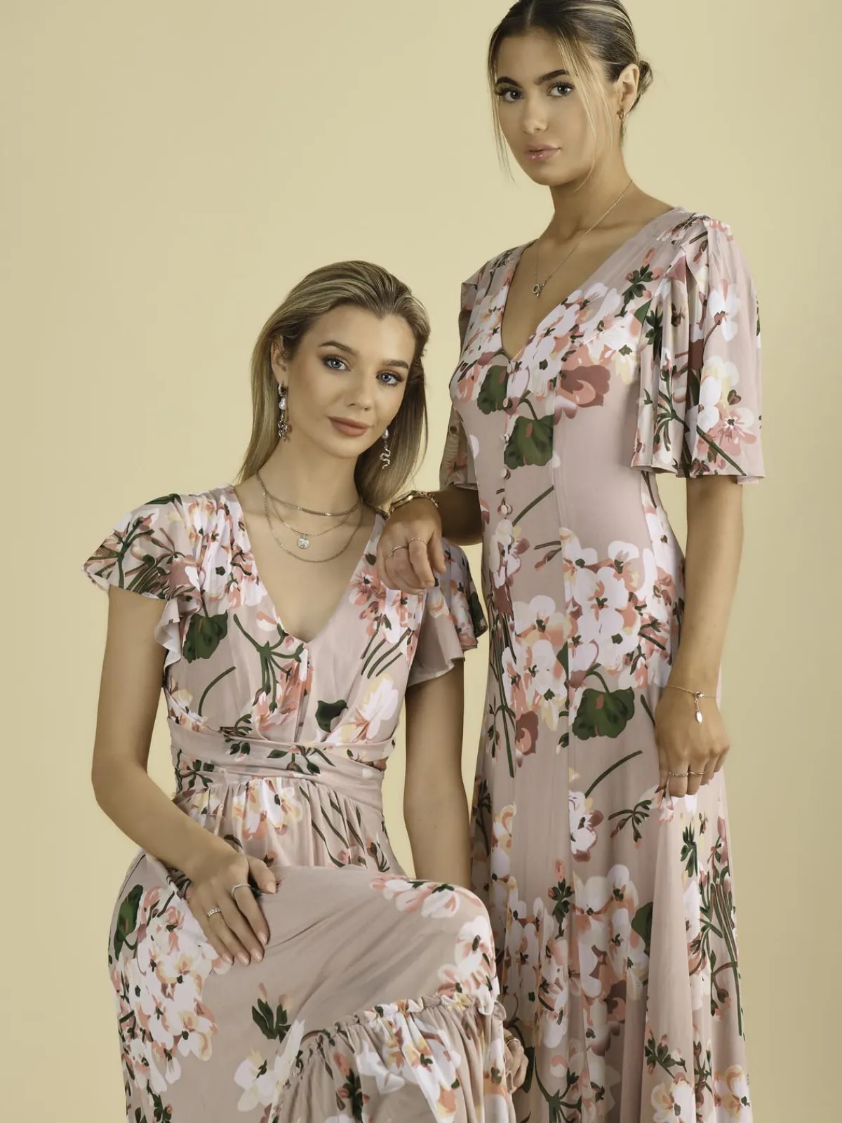 Jolie Moi Occasion Dresses|Mesh Dresses-Mabilla Floral Print Mesh Maxi Dress, Dusty Pink