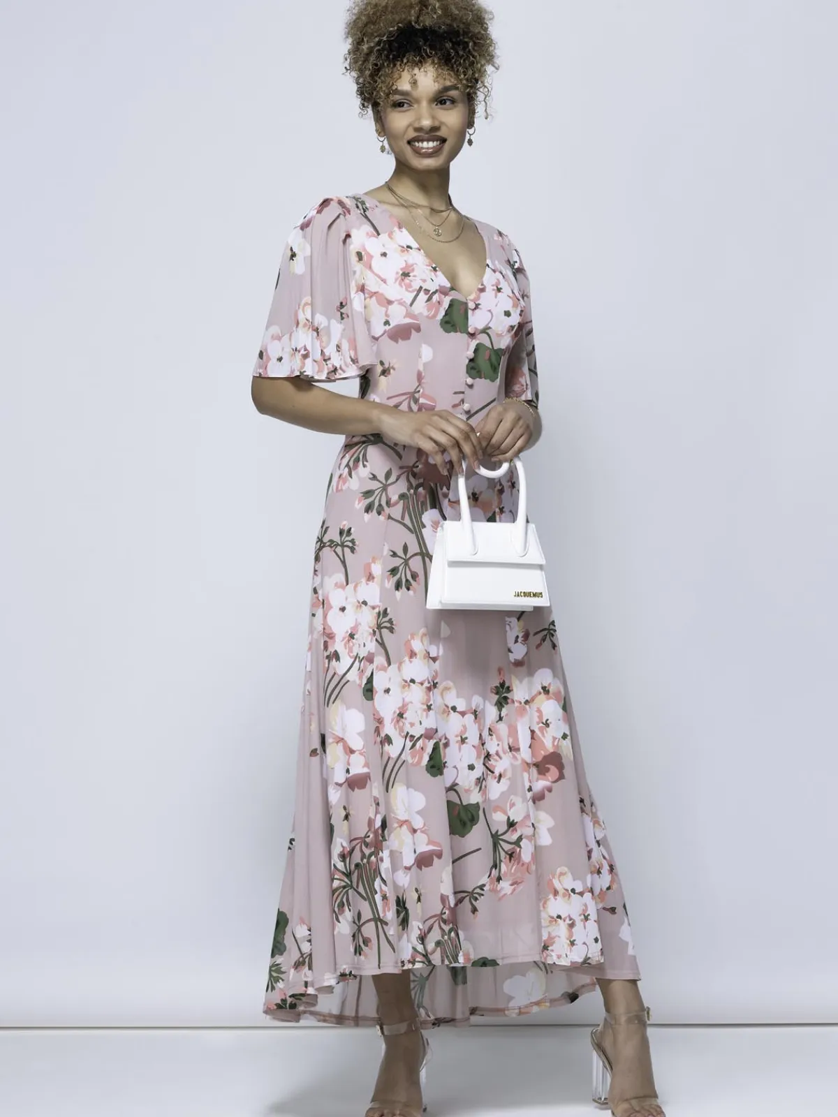 Jolie Moi Occasion Dresses|Mesh Dresses-Mabilla Floral Print Mesh Maxi Dress, Dusty Pink