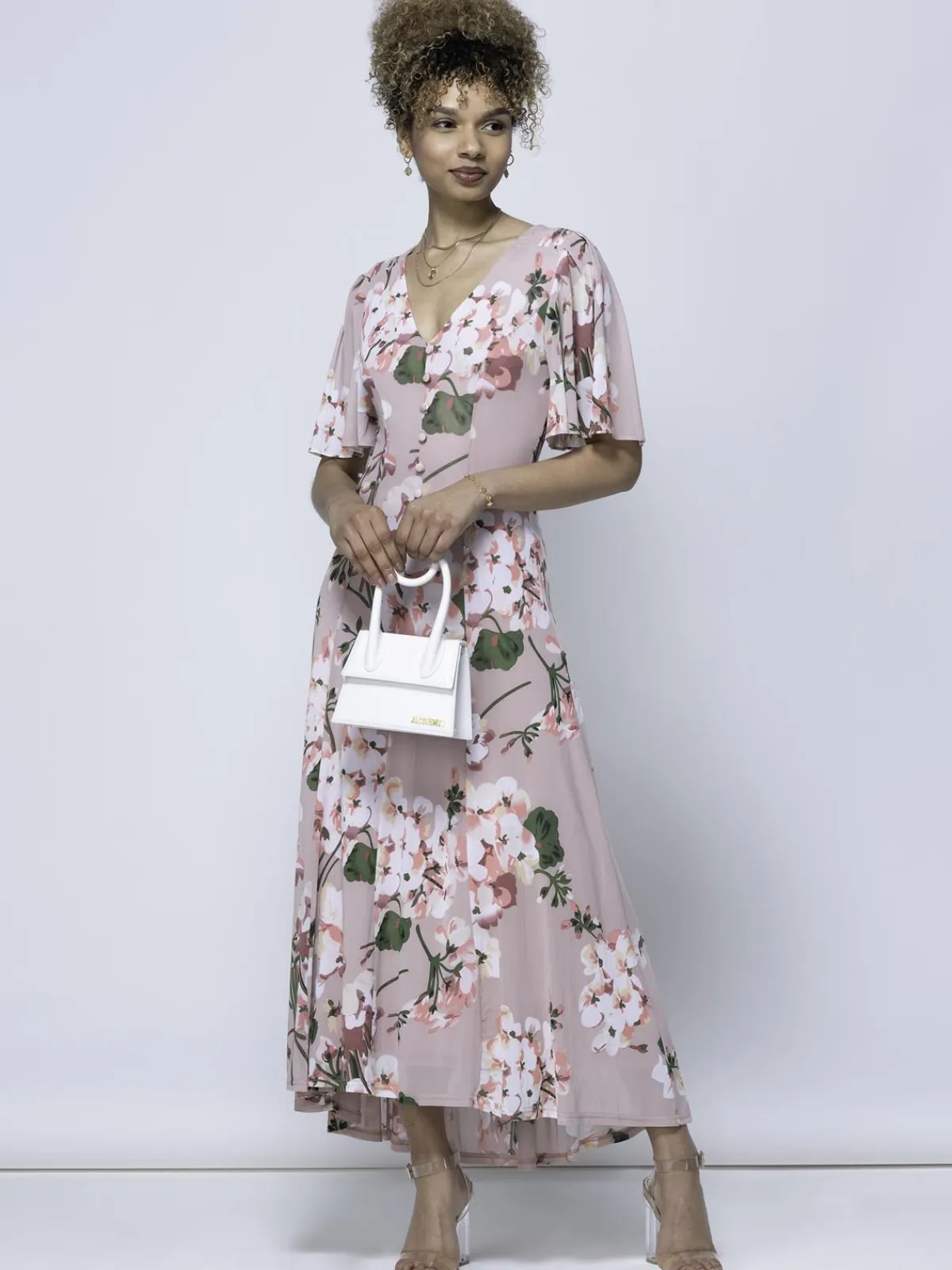 Jolie Moi Occasion Dresses|Mesh Dresses-Mabilla Floral Print Mesh Maxi Dress, Dusty Pink
