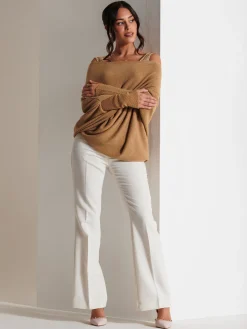 Jolie Moi Knitted Jumpers-Made in Italy Asymmetric Draped Knit Jumper, Camel