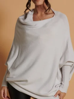 Jolie Moi Knitted Jumpers-Made In Italy Asymmetric Draped Soft Knit Jumper, Oatmeal