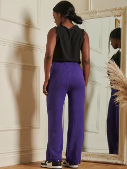 Jolie Moi Weekend Casuals|Knitted Trousers-Made in Italy Knitted Fringe Detail Trousers, Purple