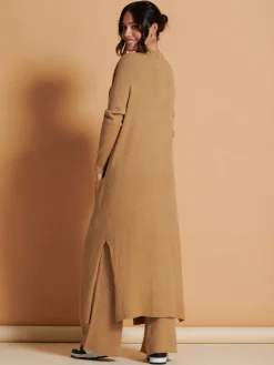 Jolie Moi Knitted Cardigan|Co-Ords-Made in Italy Soft Knit Longline Maxi Cardigan, Camel