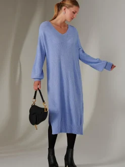 Jolie Moi Made In Italy-Made In Italy V Neck Knitted Jumper Maxi Dress, Grapemist