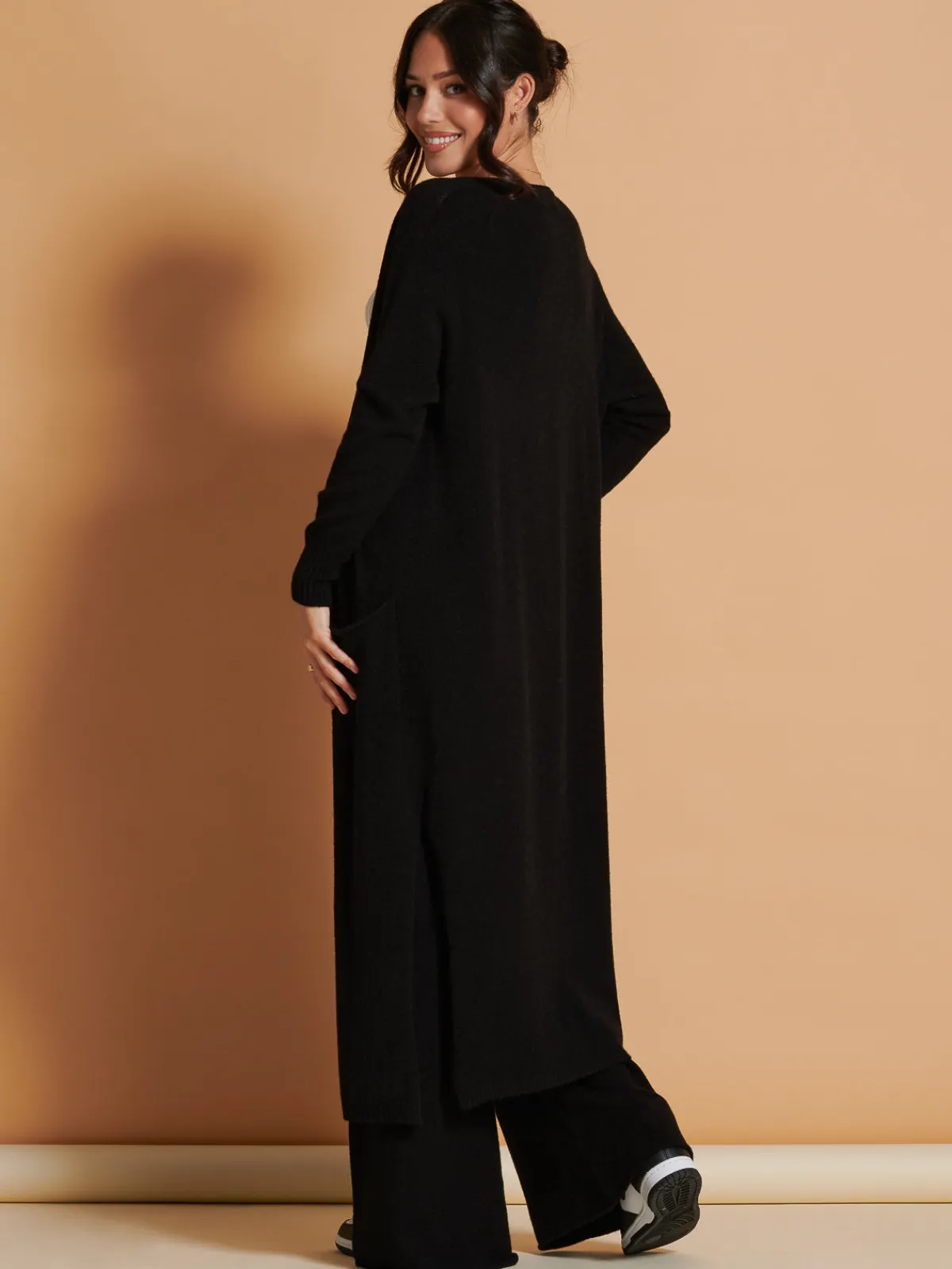 Jolie Moi Co-Ords|Knitted Trousers-Made in Italy Wide Leg Soft Knit Trousers, Black