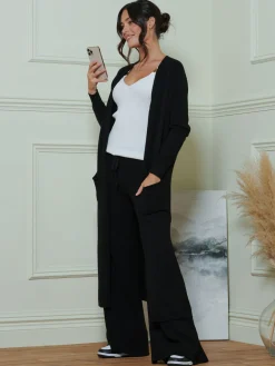 Jolie Moi Co-Ords|Knitted Trousers-Made in Italy Wide Leg Soft Knit Trousers, Black