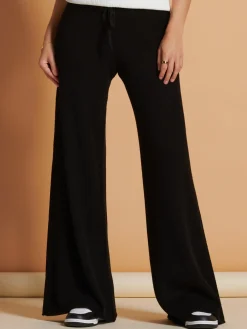 Jolie Moi Co-Ords|Knitted Trousers-Made in Italy Wide Leg Soft Knit Trousers, Black