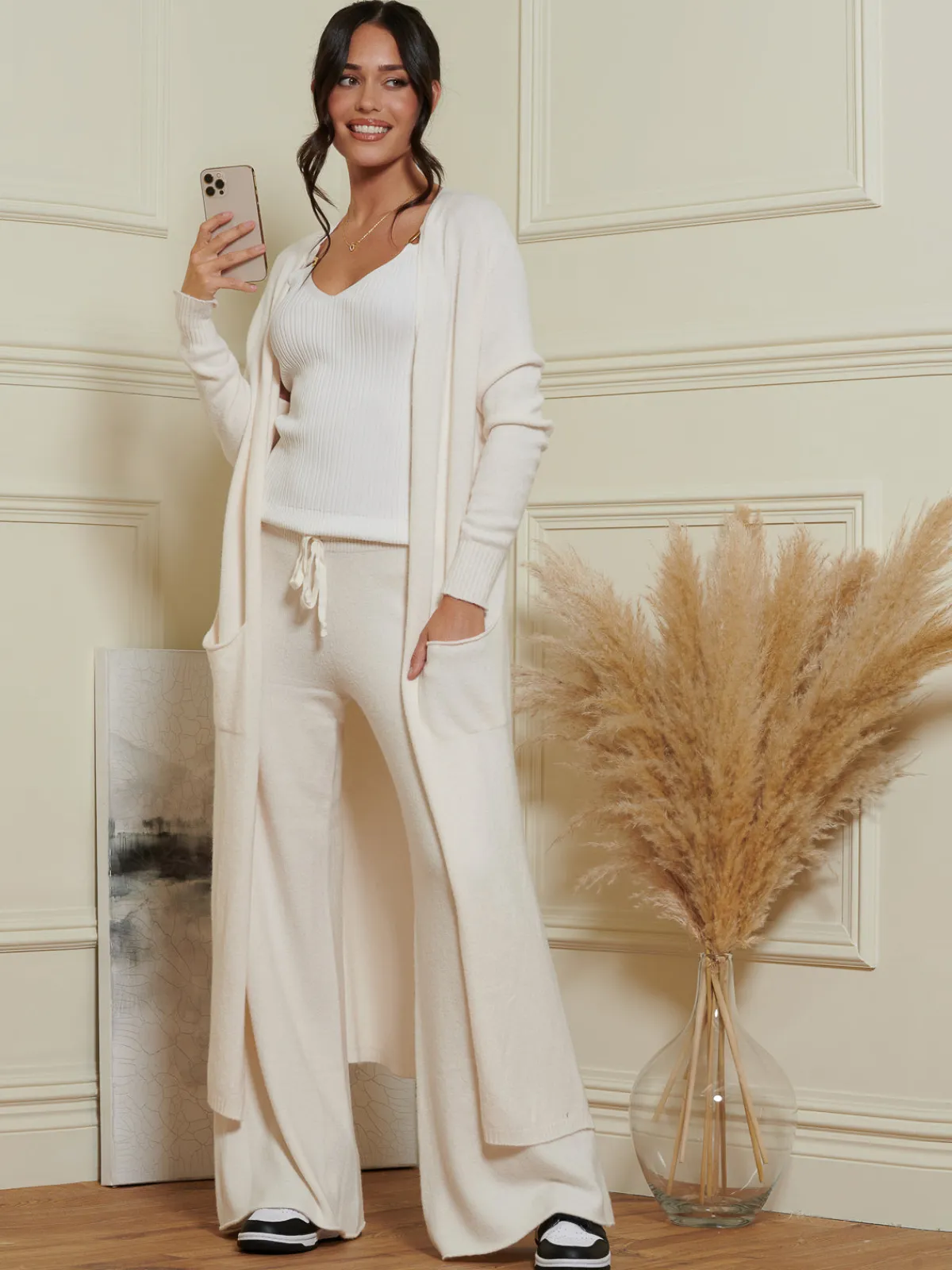 Jolie Moi Co-Ords|Knitted Trousers-Made In Italy Wide Leg Soft Knit Trousers, Calce