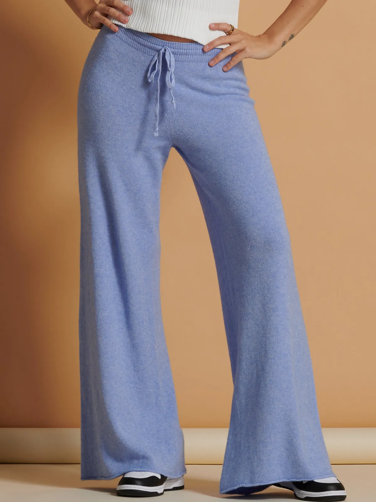 Jolie Moi Weekend Casuals|Knitted Trousers-Made In Italy Wide Leg Soft Knit Trousers, Grapemist