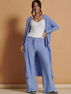 Jolie Moi Weekend Casuals|Knitted Trousers-Made In Italy Wide Leg Soft Knit Trousers, Grapemist