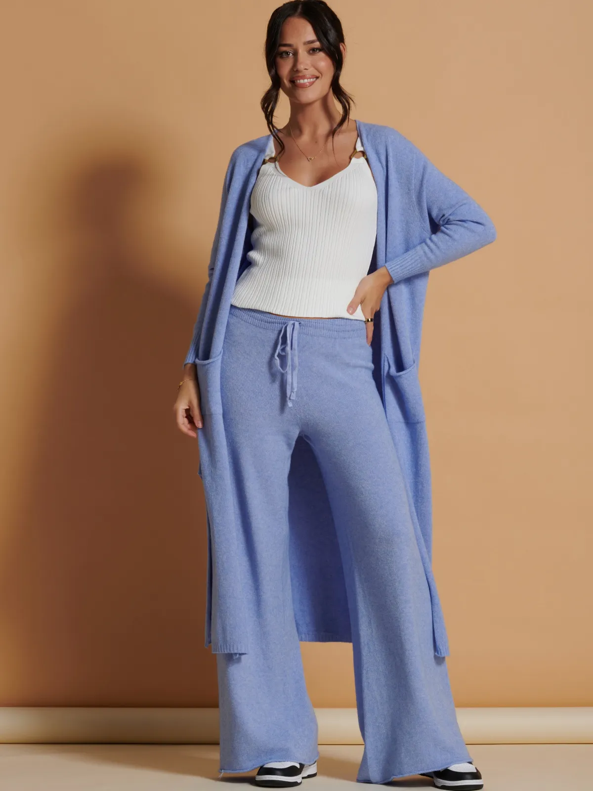 Jolie Moi Weekend Casuals|Knitted Trousers-Made In Italy Wide Leg Soft Knit Trousers, Grapemist