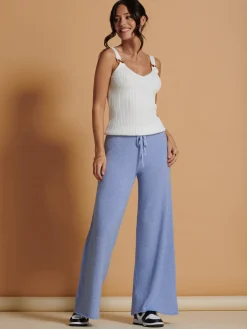 Jolie Moi Weekend Casuals|Knitted Trousers-Made In Italy Wide Leg Soft Knit Trousers, Grapemist