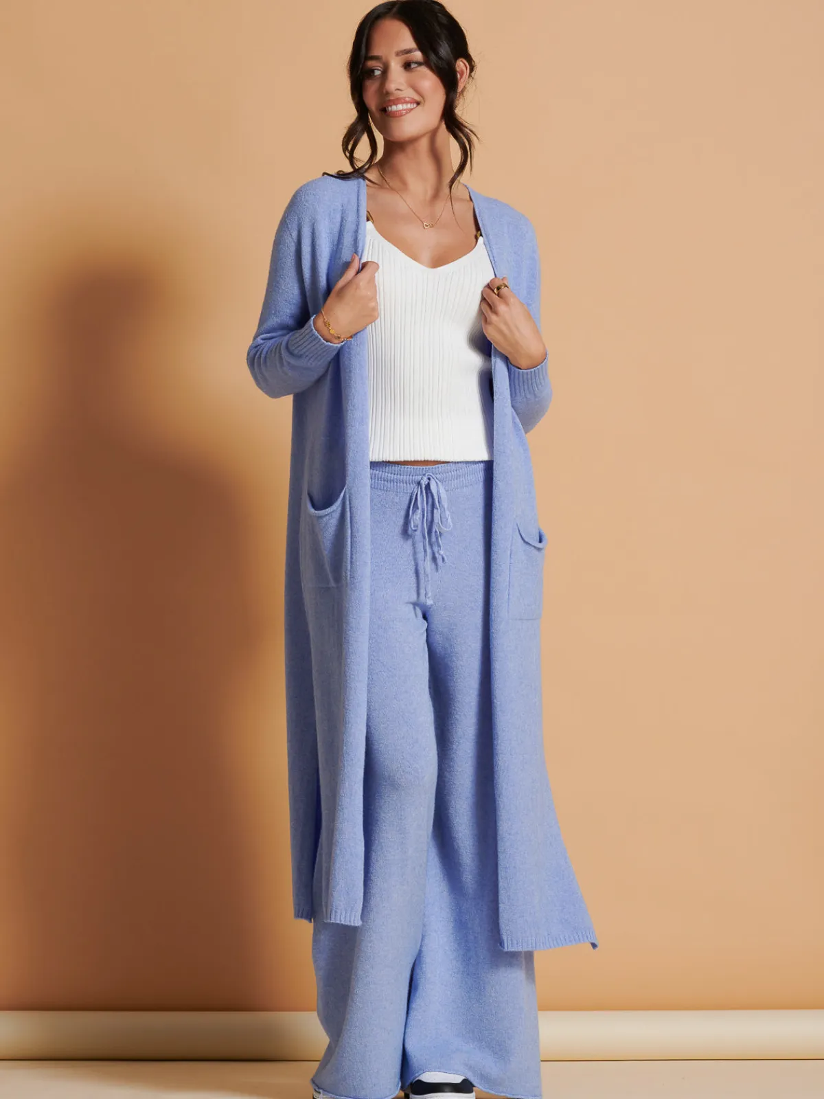 Jolie Moi Weekend Casuals|Knitted Trousers-Made In Italy Wide Leg Soft Knit Trousers, Grapemist