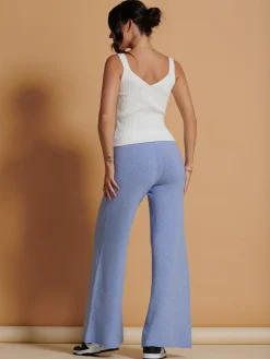 Jolie Moi Weekend Casuals|Knitted Trousers-Made In Italy Wide Leg Soft Knit Trousers, Grapemist