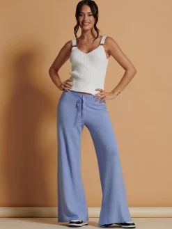 Jolie Moi Weekend Casuals|Knitted Trousers-Made In Italy Wide Leg Soft Knit Trousers, Grapemist