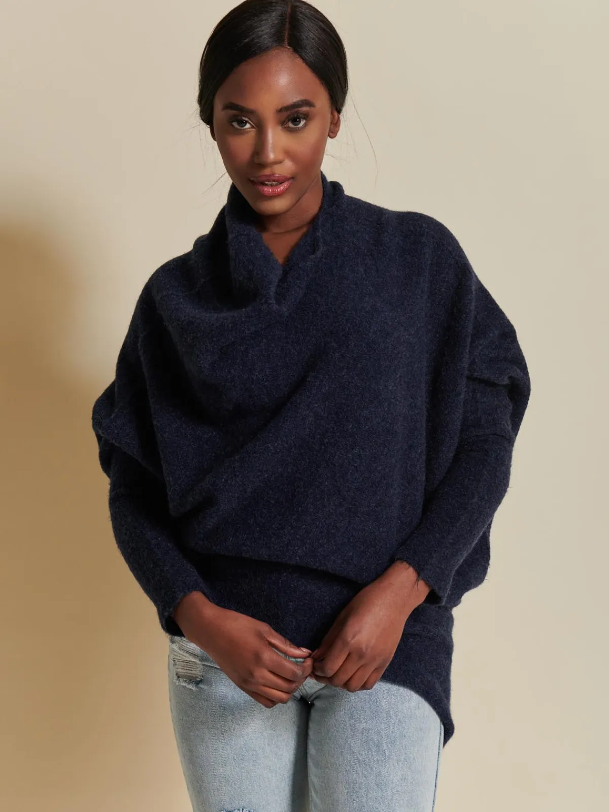 Jolie Moi Weekend Casuals|Knitted Jumpers-Made in Italy Wool Blend Asymmetric Knit Jumper, Navy