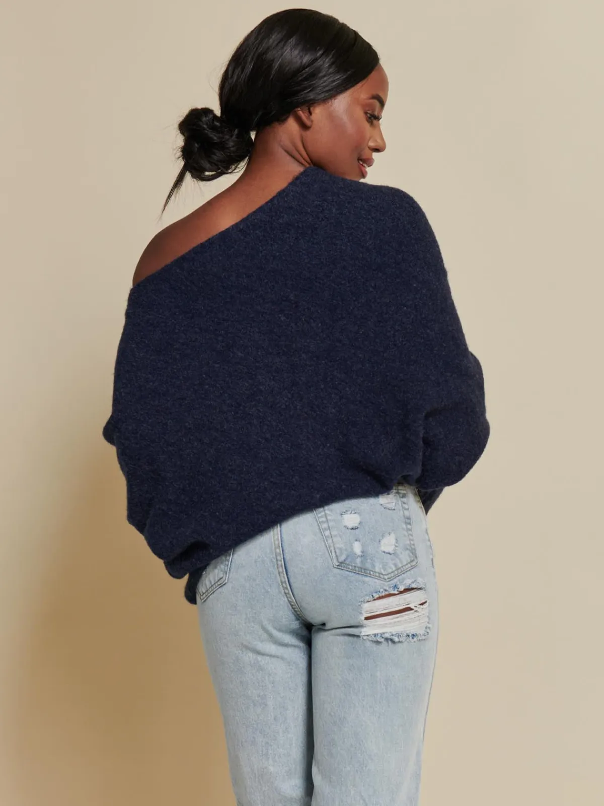Jolie Moi Weekend Casuals|Knitted Jumpers-Made in Italy Wool Blend Asymmetric Knit Jumper, Navy