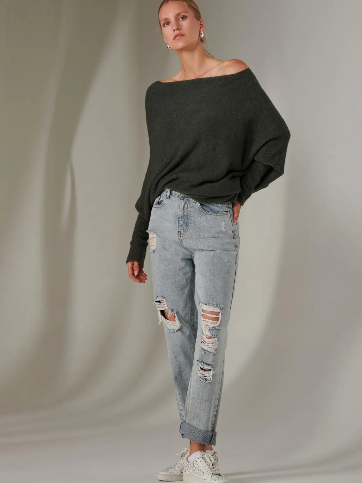 Jolie Moi Knitted Jumpers-Made in Italy Wool Blend Asymmetric Knit Jumper, Rosin