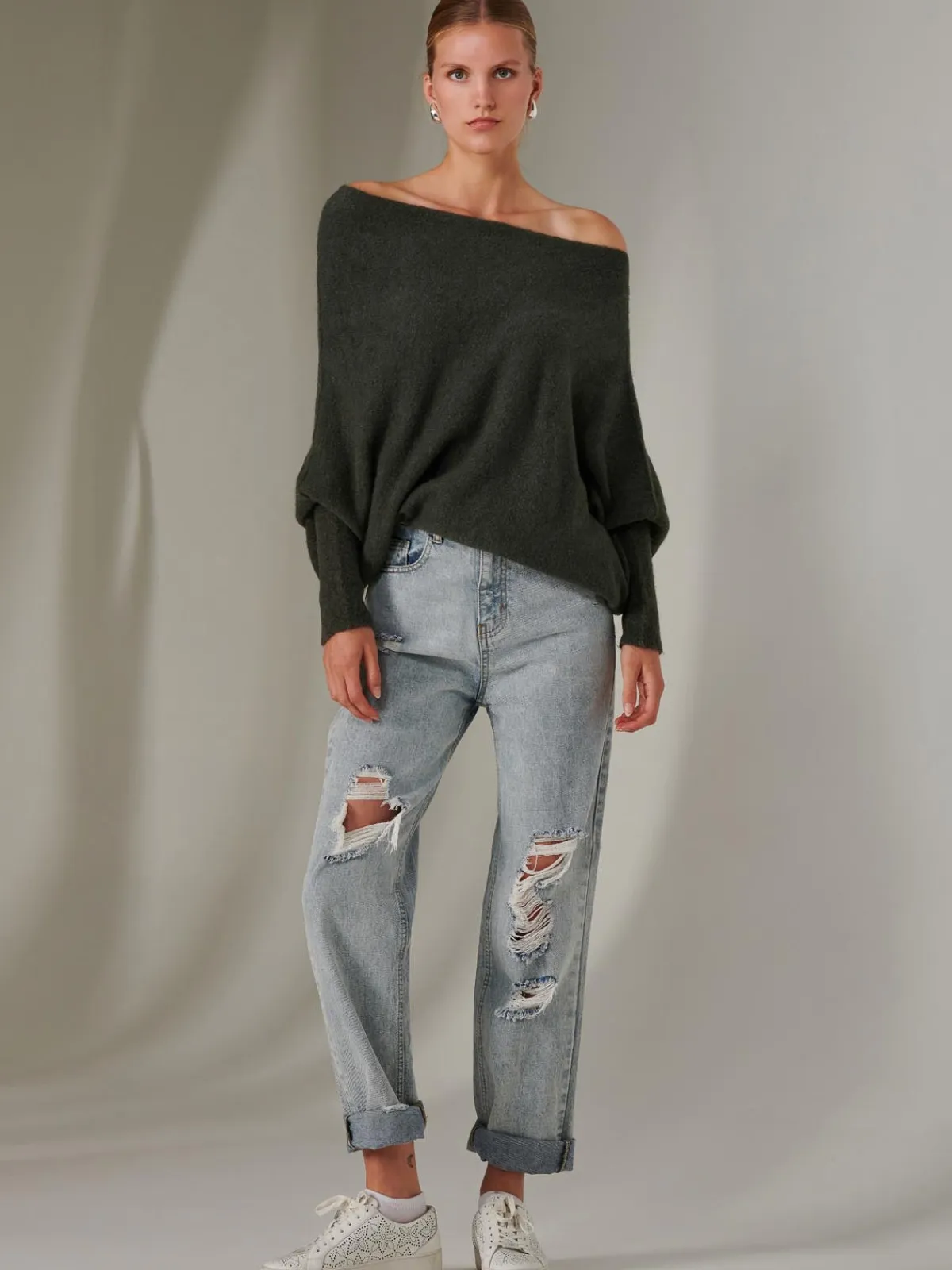 Jolie Moi Knitted Jumpers-Made in Italy Wool Blend Asymmetric Knit Jumper, Rosin