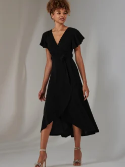 Jolie Moi Occasion Dresses|Party Dresses-Marlie Metallic Angel Sleeve Maxi Dress, Black