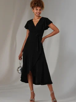 Jolie Moi Occasion Dresses|Party Dresses-Marlie Metallic Angel Sleeve Maxi Dress, Black