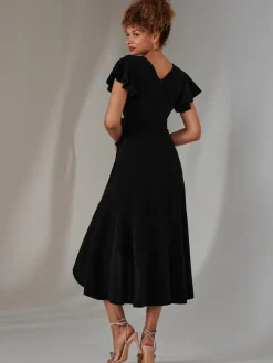 Jolie Moi Occasion Dresses|Party Dresses-Marlie Metallic Angel Sleeve Maxi Dress, Black