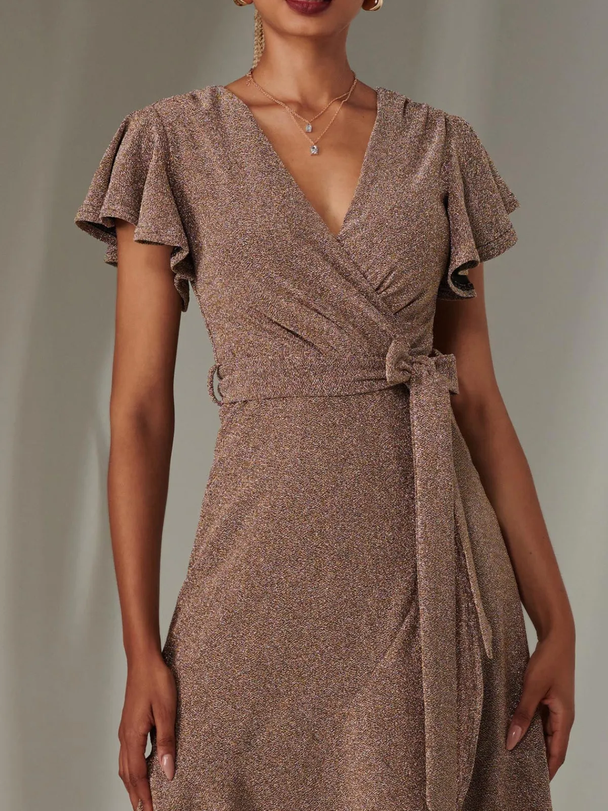 Jolie Moi Occasion Dresses|Party Dresses-Marlie Metallic Angel Sleeve Maxi Dress, Gold/Silver