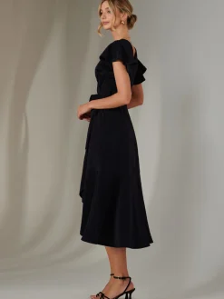Jolie Moi Occasion Dresses|Party Dresses-Marlie Metallic Angel Sleeve Maxi Dress, Navy
