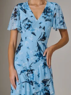 Jolie Moi Occasion Dresses|Floral Dresses-Mesh Print Frill Hem Midaxi Dress, Blue Floral