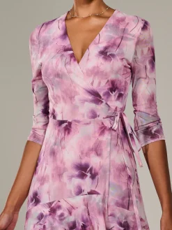 Jolie Moi Occasion Dresses|Floral Dresses-Mesh Wrap Midaxi Dress, Pink Abstract