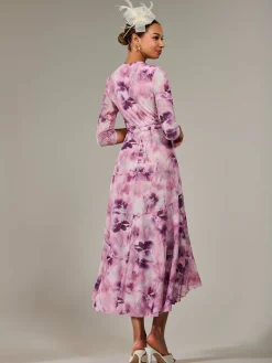 Jolie Moi Occasion Dresses|Floral Dresses-Mesh Wrap Midaxi Dress, Pink Abstract