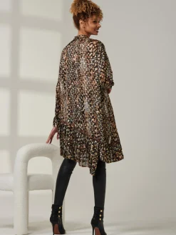 Jolie Moi Weekend Casuals|Shirts & Blouses-Metallic Dot Asymmetric Hem Shirt, Animal Multi