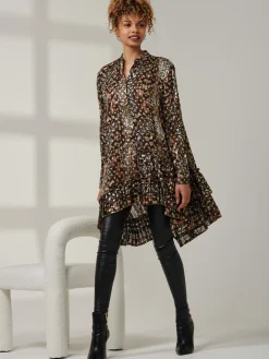Jolie Moi Weekend Casuals|Shirts & Blouses-Metallic Dot Asymmetric Hem Shirt, Animal Multi