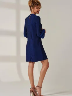 Jolie Moi Occasion Dresses|Party Dresses-Metallic Keyhole Detail Tunic Dress, Royal Blue
