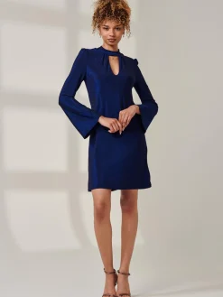 Jolie Moi Occasion Dresses|Party Dresses-Metallic Keyhole Detail Tunic Dress, Royal Blue
