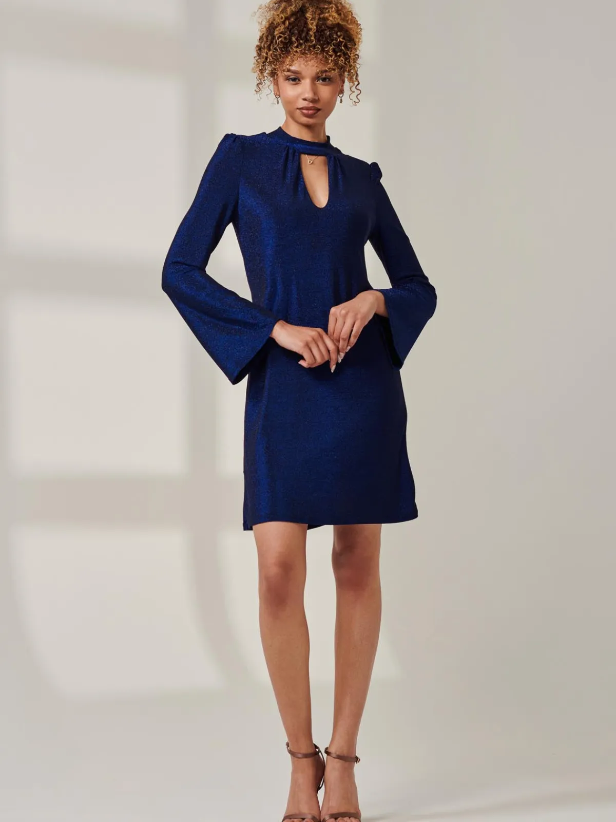 Jolie Moi Occasion Dresses|Party Dresses-Metallic Keyhole Detail Tunic Dress, Royal Blue