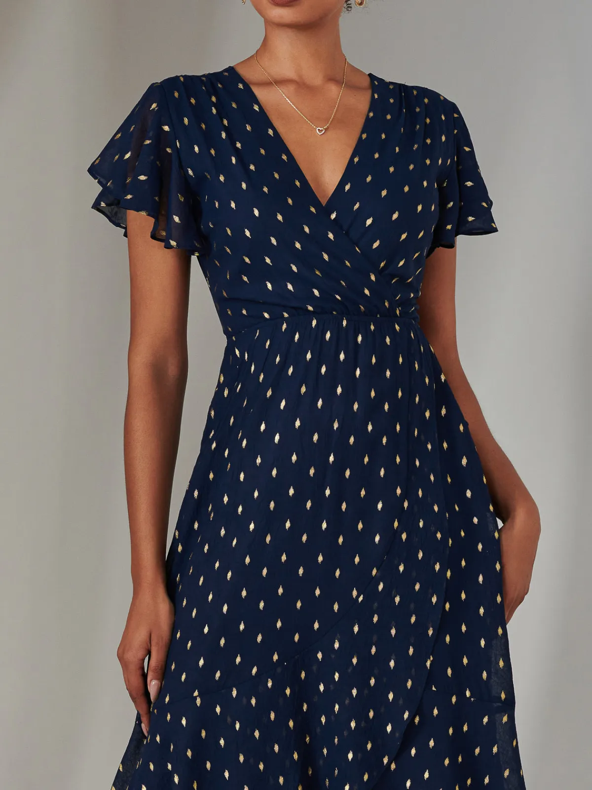 Jolie Moi Occasion Dresses-Metallic Spot Textured Chiffon Maxi Dress, Navy