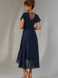 Jolie Moi Occasion Dresses-Metallic Spot Textured Chiffon Maxi Dress, Navy