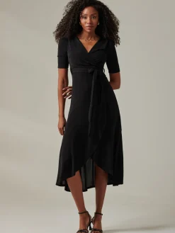 Jolie Moi Occasion Dresses|Party Dresses-Metallic Tie Waist Wrapped Maxi Dress, Black