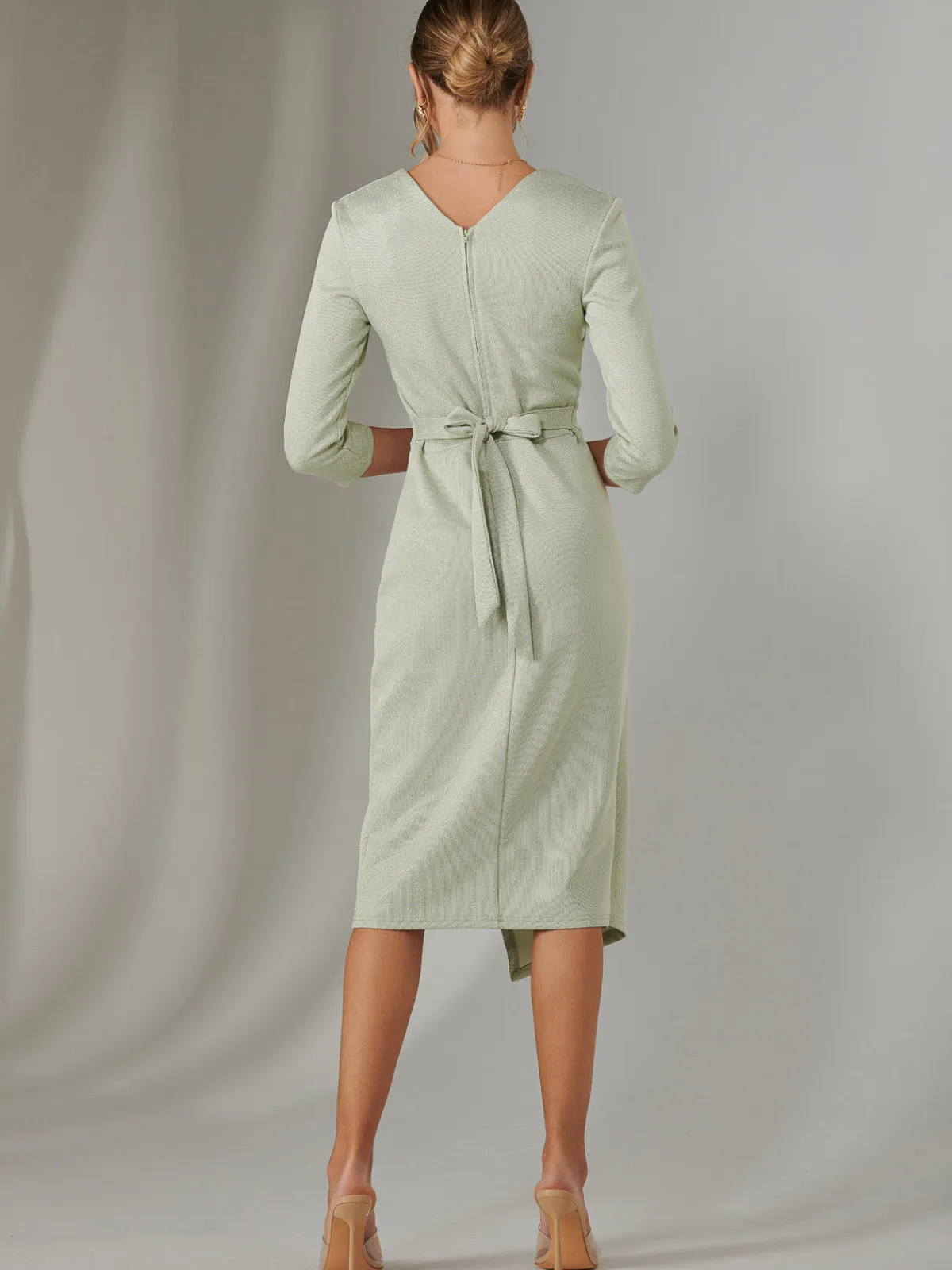 Jolie Moi Occasion Dresses|Party Dresses-Metallic Wrap Bodycon Dress, Light Green