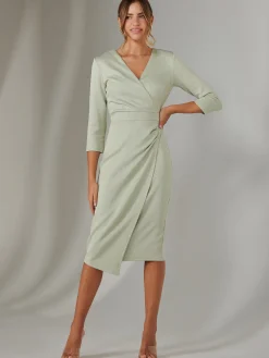Jolie Moi Occasion Dresses|Party Dresses-Metallic Wrap Bodycon Dress, Light Green