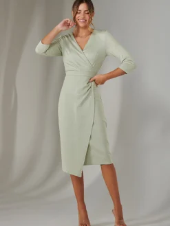 Jolie Moi Occasion Dresses|Party Dresses-Metallic Wrap Bodycon Dress, Light Green