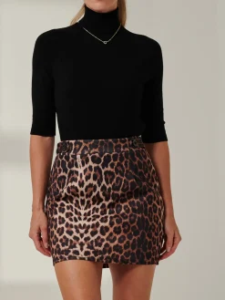 Jolie Moi Skirts|Weekend Casuals-Mini Skirt With Button Detail, Black Leopard