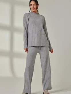 Jolie Moi Co-Ords|Weekend Casuals-Mockneck Pocket Knit Jumper, Dove Heather