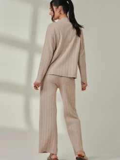 Jolie Moi Co-Ords|Weekend Casuals-Mockneck Pocket Knit Jumper, Mink Heather